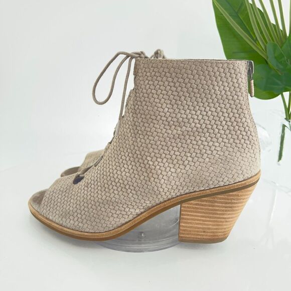 Eileen Fisher Womens Slew Sandal Size 10 Lace Up Bootie Tan Suede Open Toe Heel - Picture 6 of 16